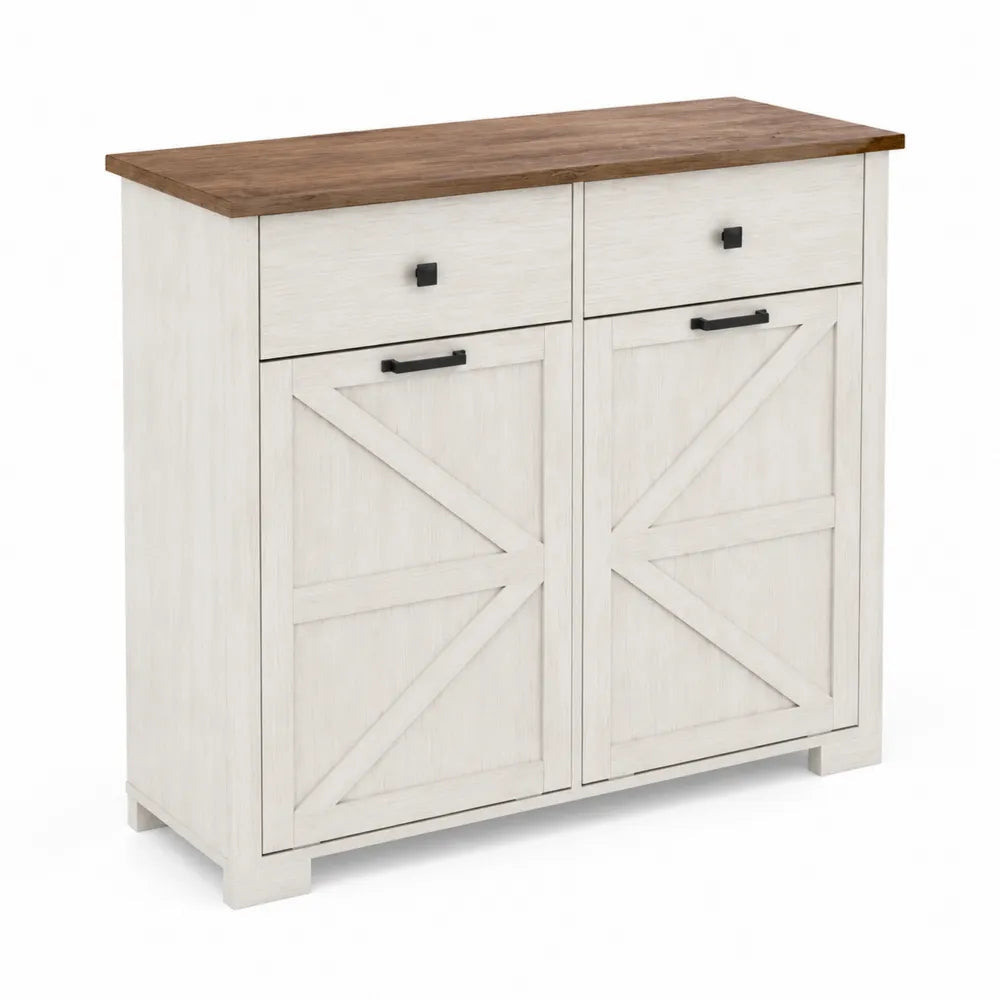 Credenza in Legno MDF con 2 Ante e 2 Cassetti Bianco e Rovere