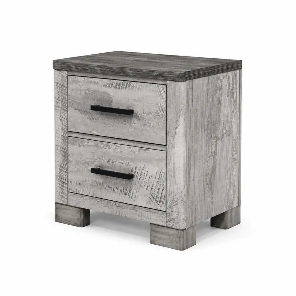 Comodino in legno effetto cemento con 2 cassetti