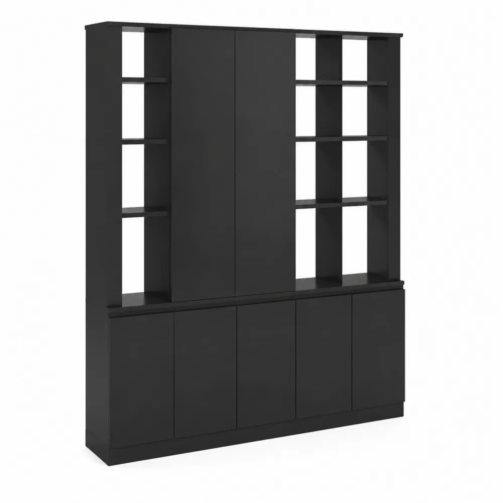 Credenza in Legno MDF Nero con Scaffali Regolabili 200x40x220 cm
