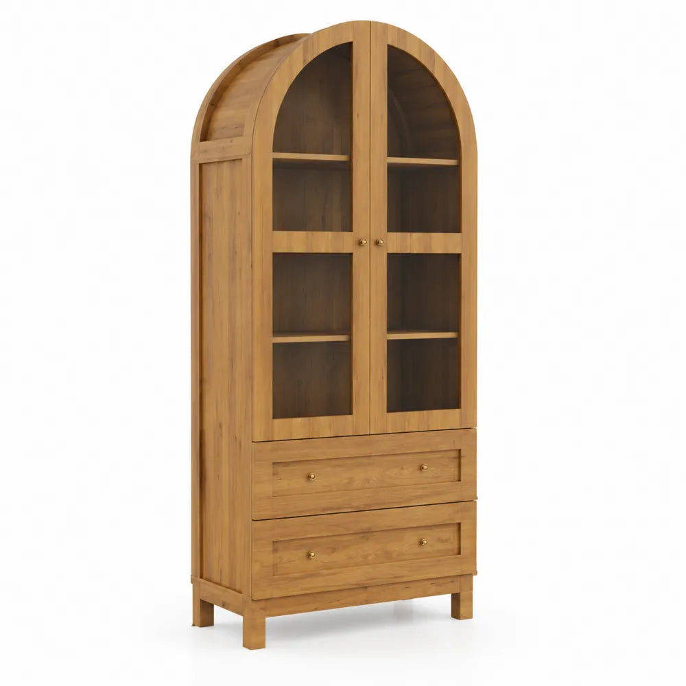 Vetrina in Legno di Acacia con Ante in Vetro Temperato