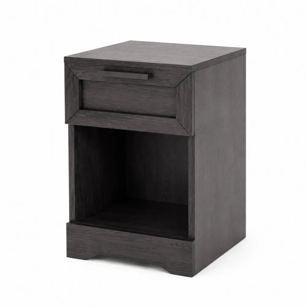 Comodino in Legno Grigio Scuro con Cassetto