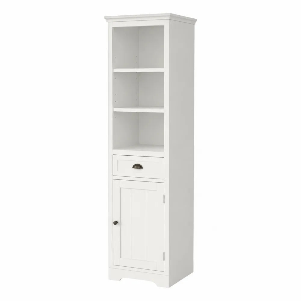 Libreria in legno bianco con cassetto e anta 190x50x40 cm
