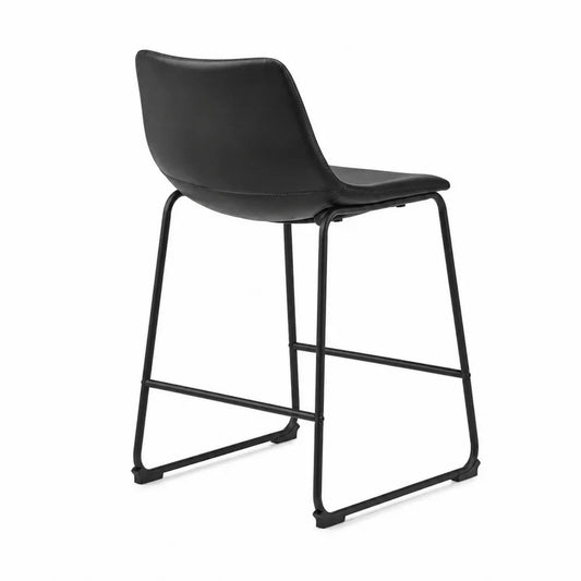 Sgabello in pelle sintetica e metallo nero