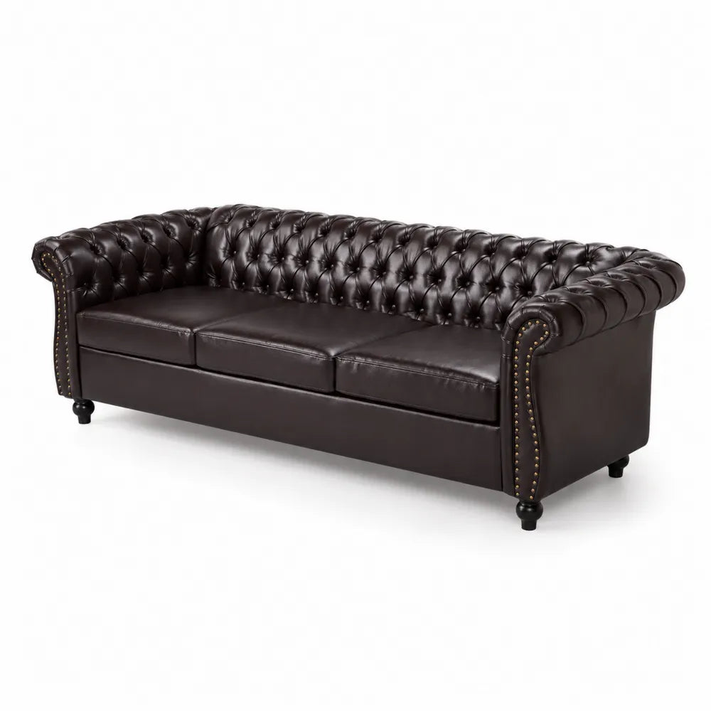 Divano in Pelle Marrone Chesterfield 3 Posti