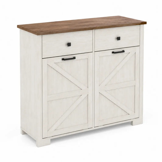 Credenza in Legno MDF con 2 Ante e 2 Cassetti Bianco e Rovere