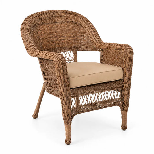 Sedia in Rattan Sintetico Marrone con Cuscino in Poliestere Beige