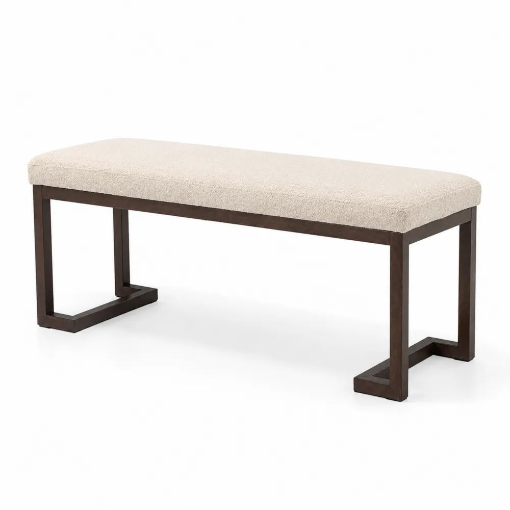 Panca in legno e tessuto beige 120x40x45 cm