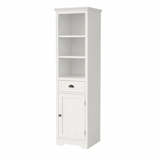 Libreria in legno bianco con cassetto e anta 190x50x40 cm