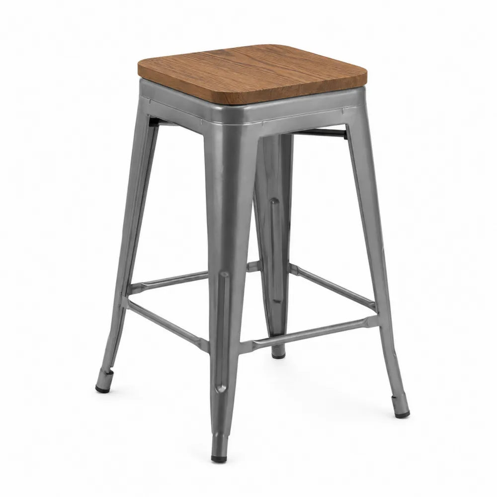 Sgabello da Bar in Metallo e Legno Argento 76 cm