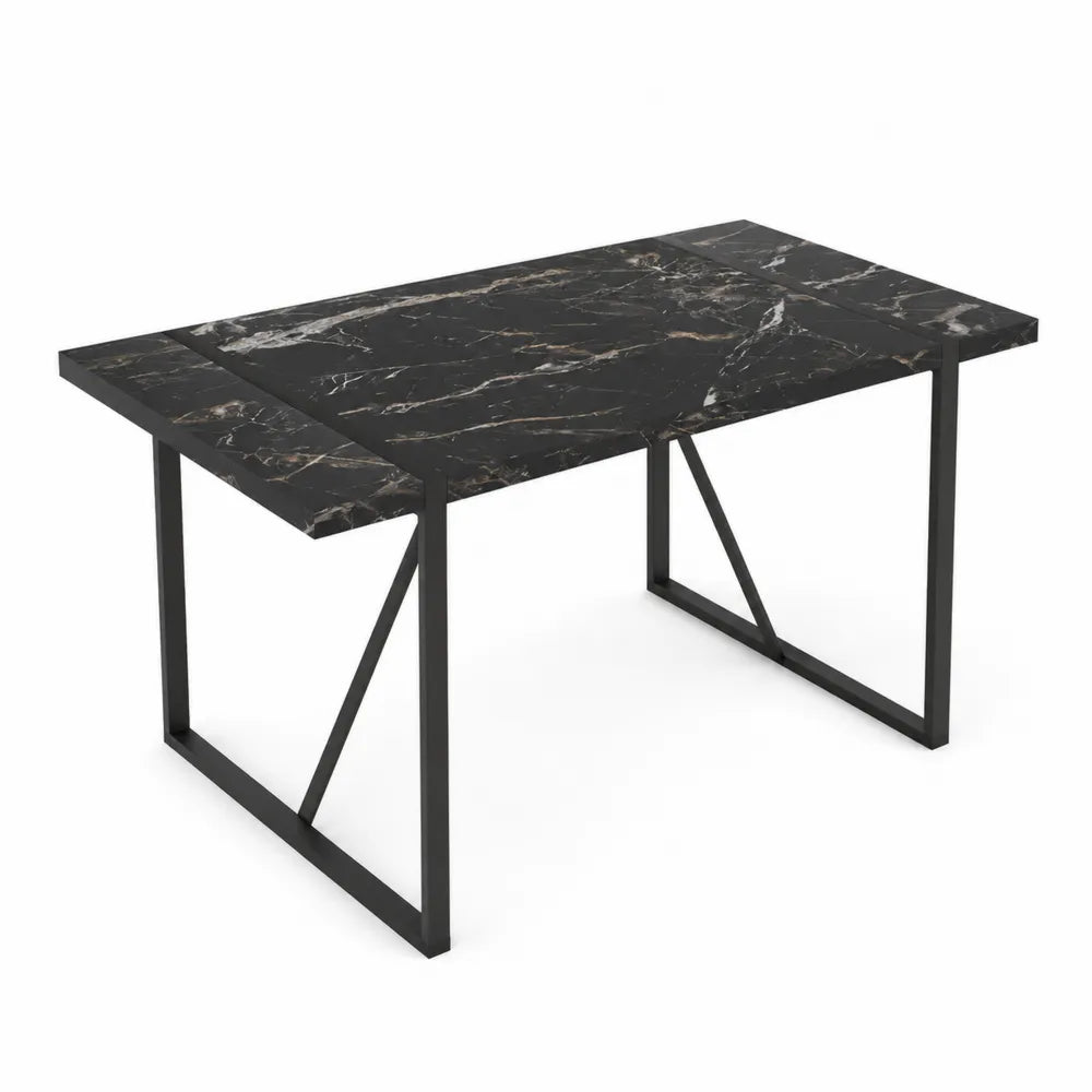 Tavolo da pranzo in marmo e metallo nero 160x90x75 cm
