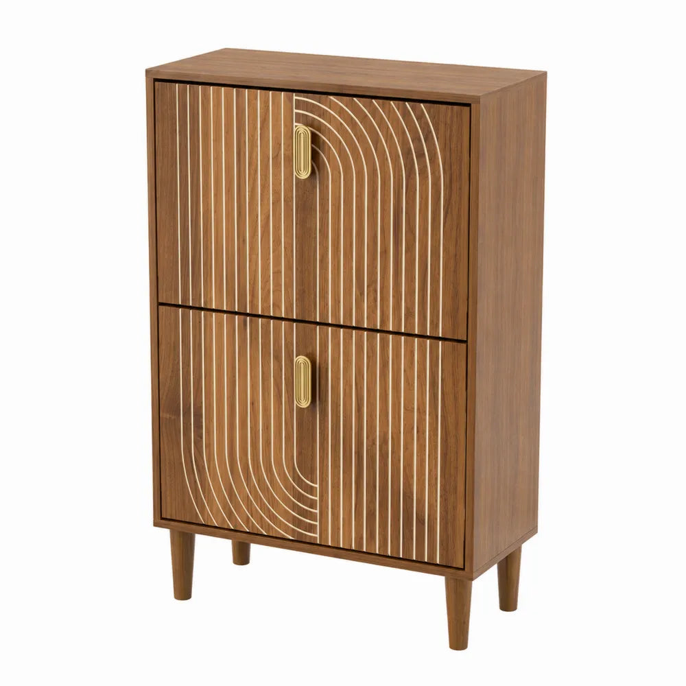 Mobiletto portascarpe in legno con motivi geometrici, 2 ante